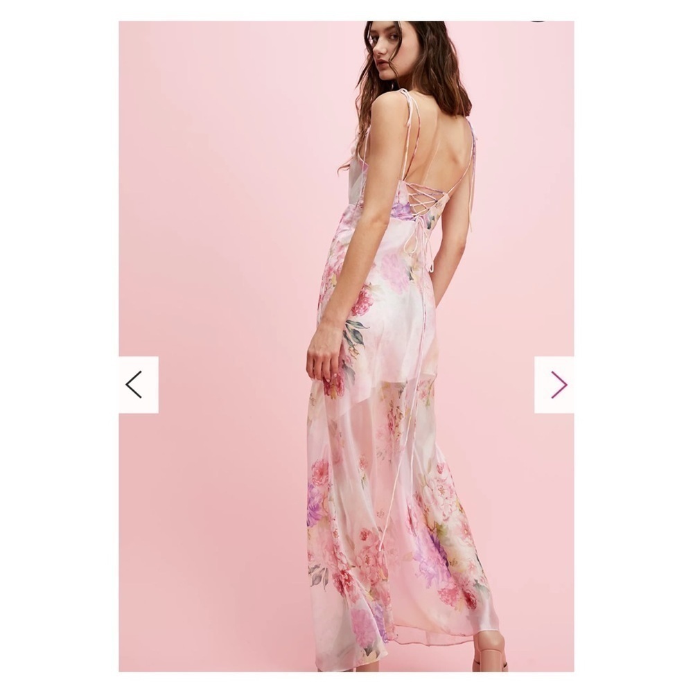 For Love & Lemons Pink Floral Chiffon Maxi Dress Small NWT Romantic - Picture 8 of 16